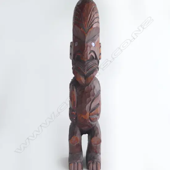MAORI CARVED TEKOTEKO paua shell eyes mid/late 20thC. H.360mm.