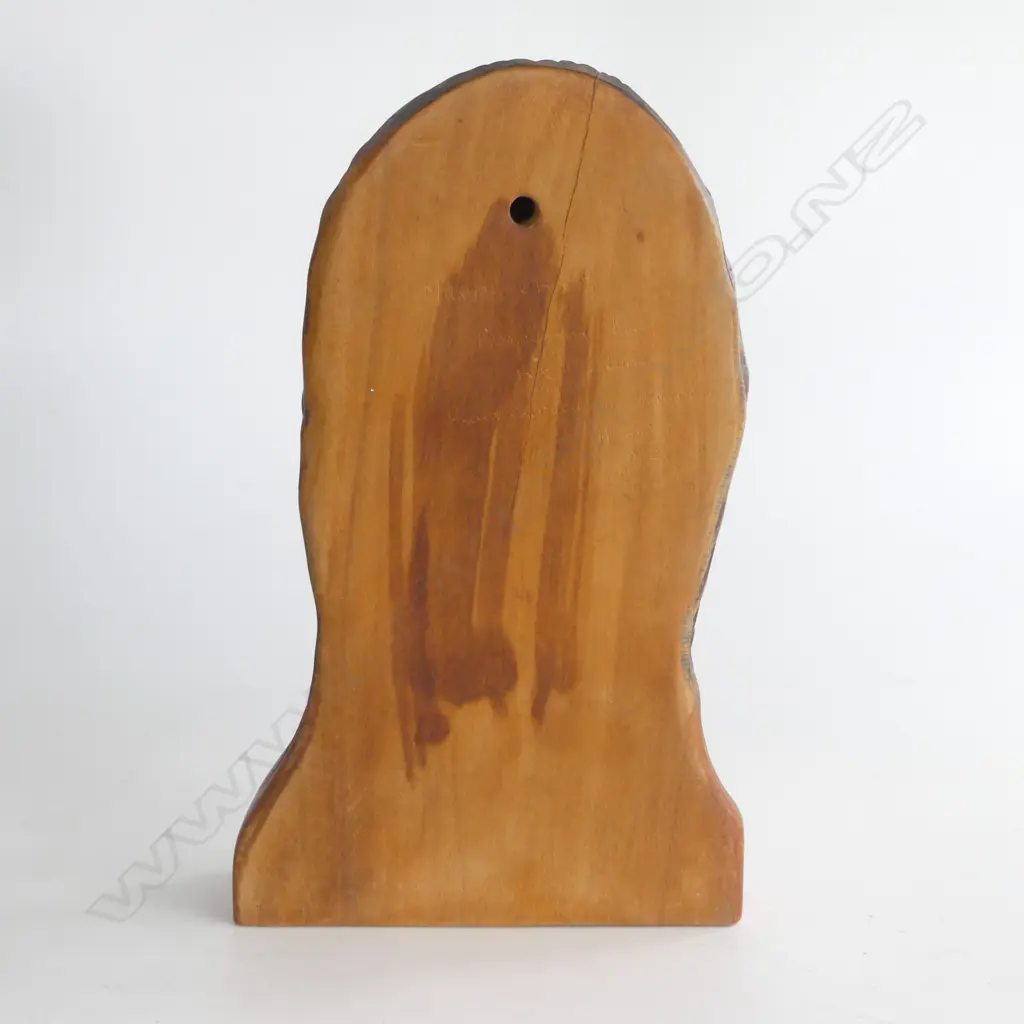 MAORI CARVED KAURI PORTRAIT BUST OF A MAORI CHEIF H.250mm. Detailed on reverse 'Maori Chief respected...Hemi. N.Z.' Image 1++
