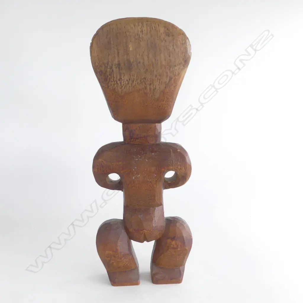 MAORI CARVED HARDWOOD TEKOTEKO paua shell eyes mid/late 20thC. H.345mm. Image 1++