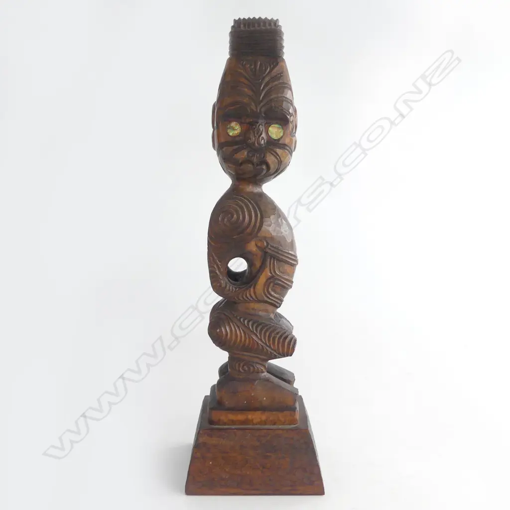 MAORI CARVED TEKOTEKO the base detailed George Harn ?Tauranga Historic Village 1980 H.330mm Image 1++