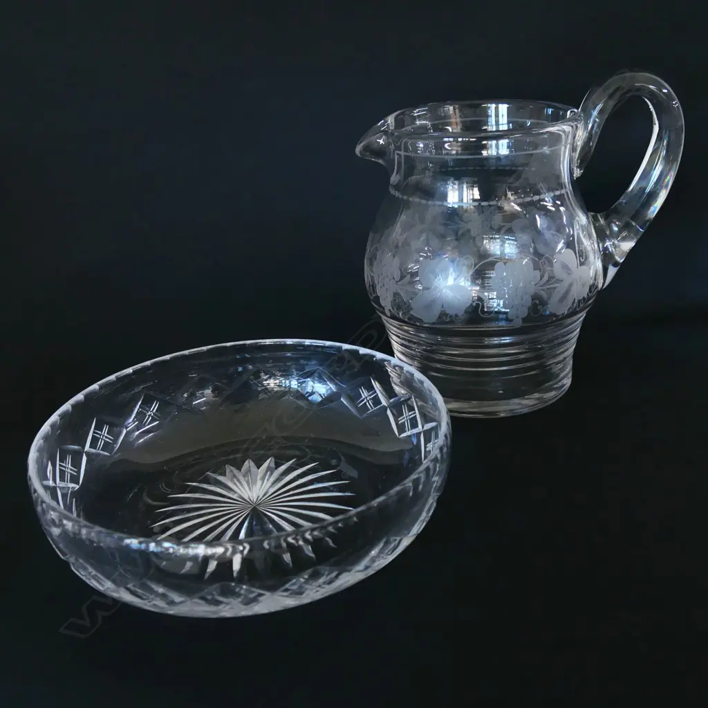 7 PC CUT CRYSTAL: 5 DESSERT BOWLS: 2 STUART/3 WEBB CORBETT), STUART JUG (H.160mm) & STAMPED BOWL (DIA.180mm) Image 1++