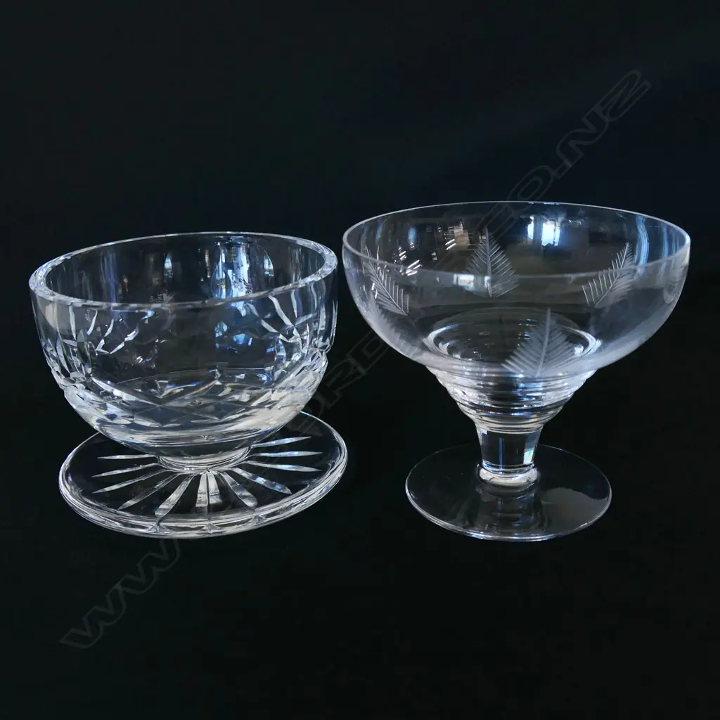 7 PC CUT CRYSTAL: 5 DESSERT BOWLS: 2 STUART/3 WEBB CORBETT), STUART JUG (H.160mm) & STAMPED BOWL (DIA.180mm) Image 1++