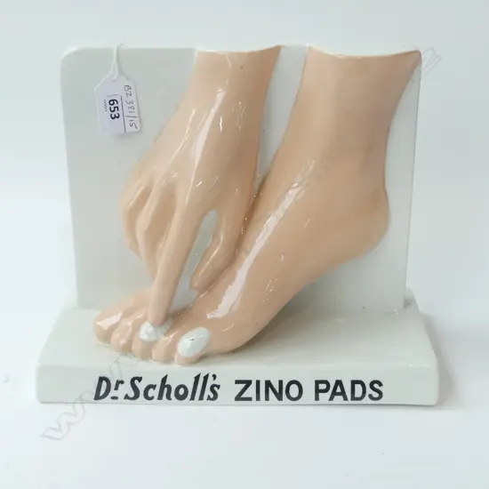 1930’S ROYAL DOULTON ADVERTISING PLAQUE “DR. SCHOLL’S ZINO PADS” L.240MM H.210MM