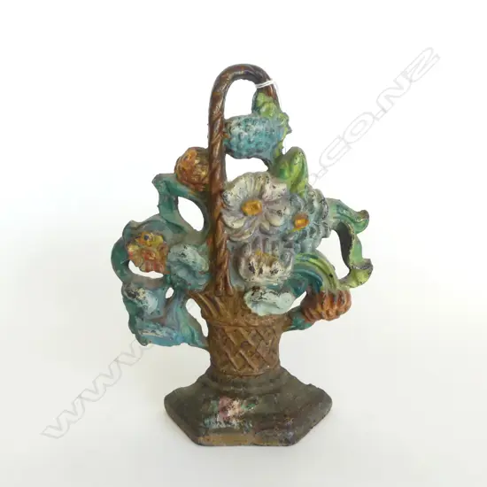PAINTED CAST IRON FLOWER BASKET DOOR STOP H.240mm