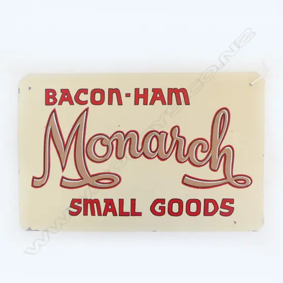 VINTAGE NEIL BUNT HAND PAINTED SIGN - BACON HAM MONARCH SMALL GOODS 295x460mm