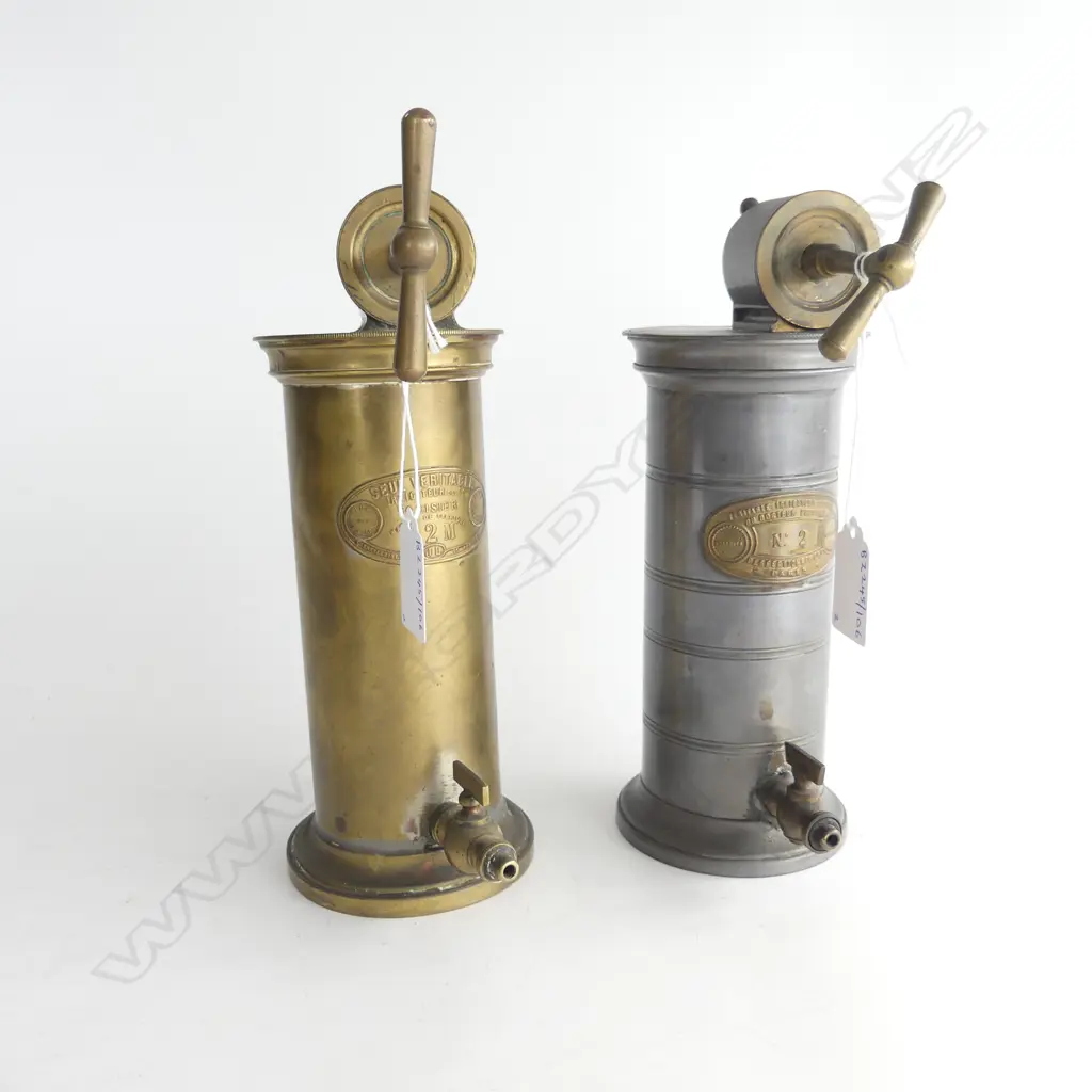 2 FRENCH VERITABLE IRRIGATEURS 1 IN BRASS 1 IN PEWTER H220MM Image 1++