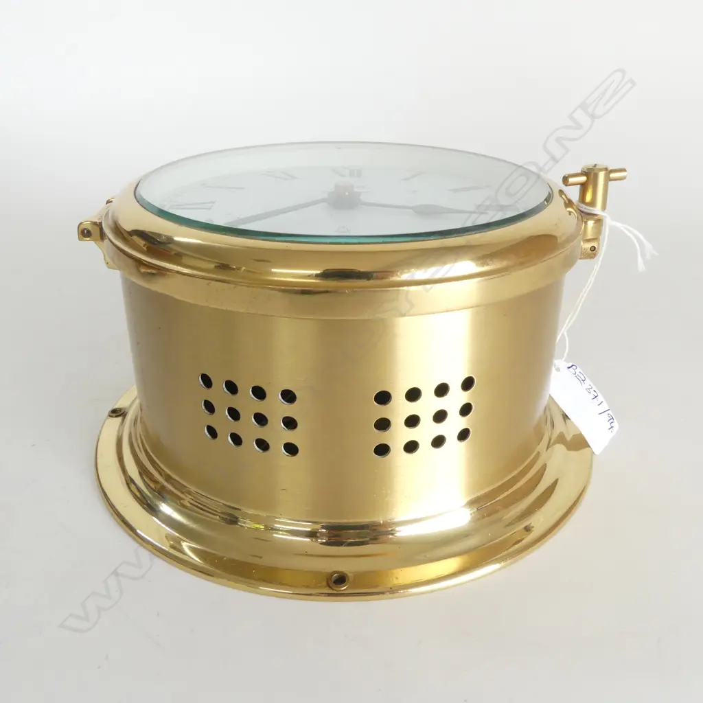 SCHATZ BRASS SHIPS CLOCK w. NEW BATTERY MECHANISM 180mm dia Image 1++
