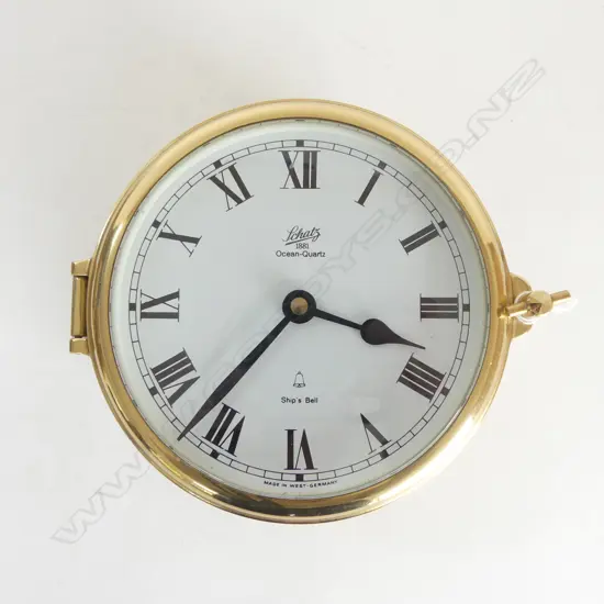 SCHATZ BRASS SHIPS CLOCK w. NEW BATTERY MECHANISM 180mm dia