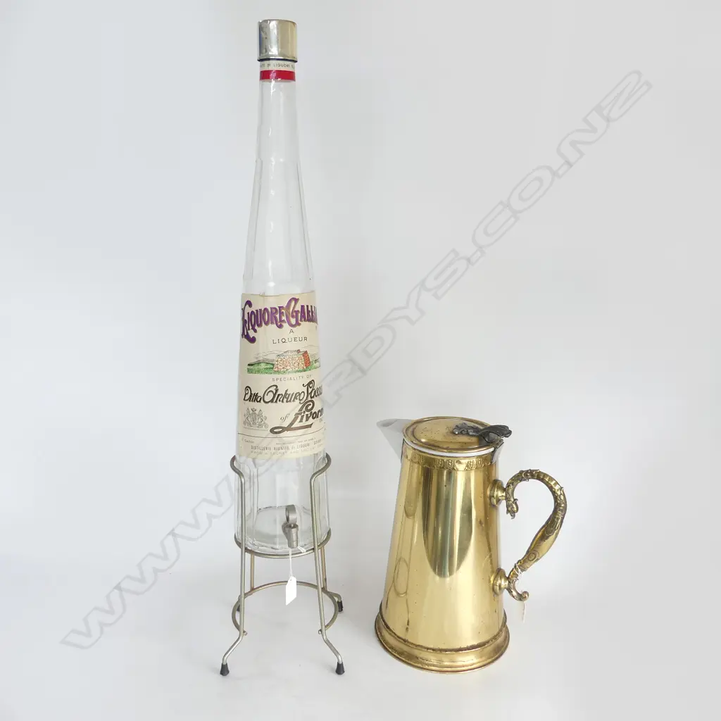 TALL ITALIAN LIQUOR BOTTLE H.850mm + LG BRASS JUG H.350mm Image 1++