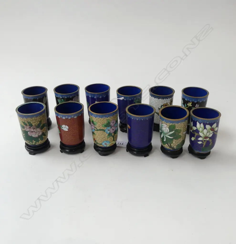 12 CLOISONNE TEA CUPS H.75mm + STANDS Image 1++