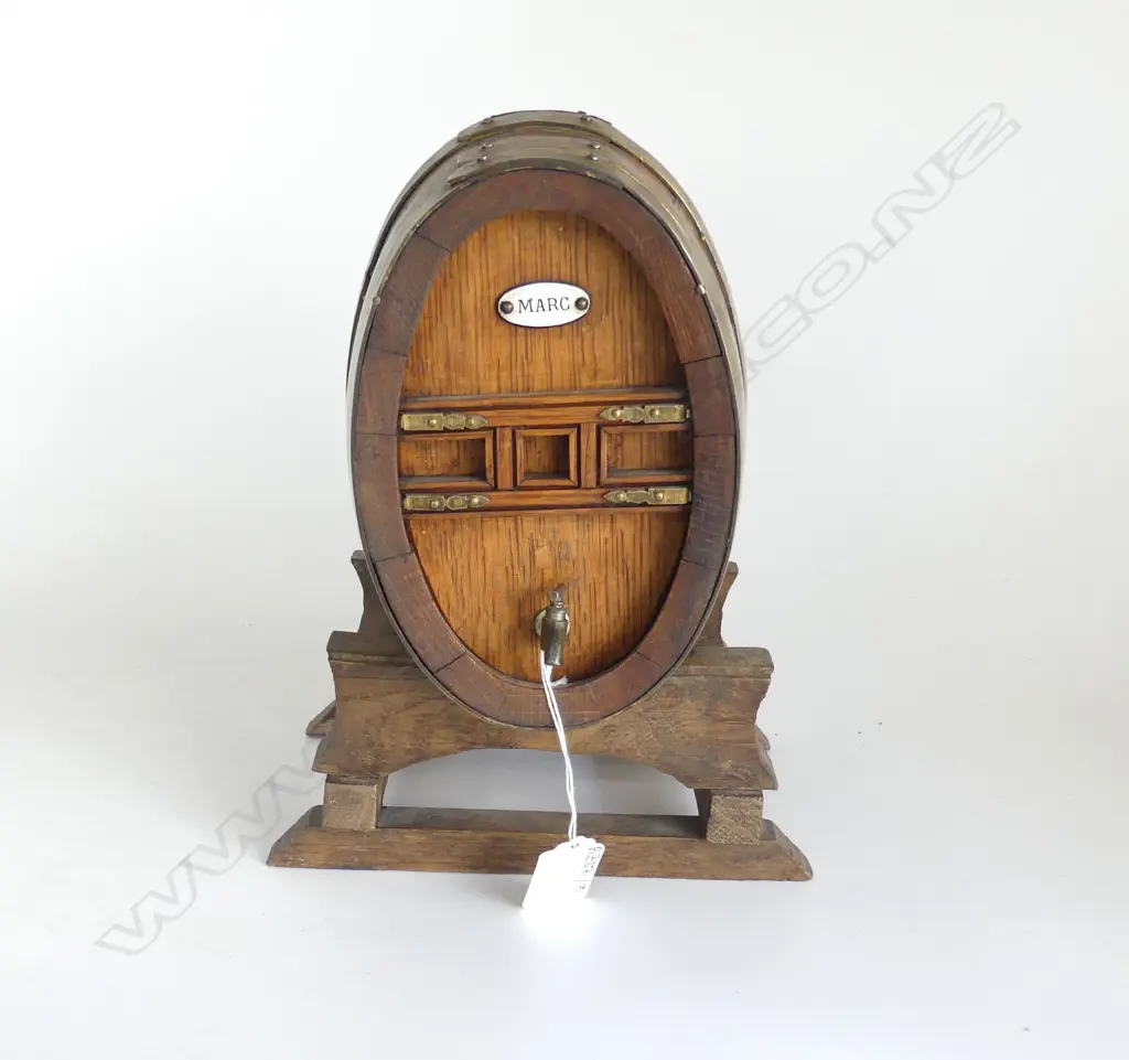 VINTAGE BRASS BOUND OAK CASK BARRELL ON STAND H.260mm Image 1++