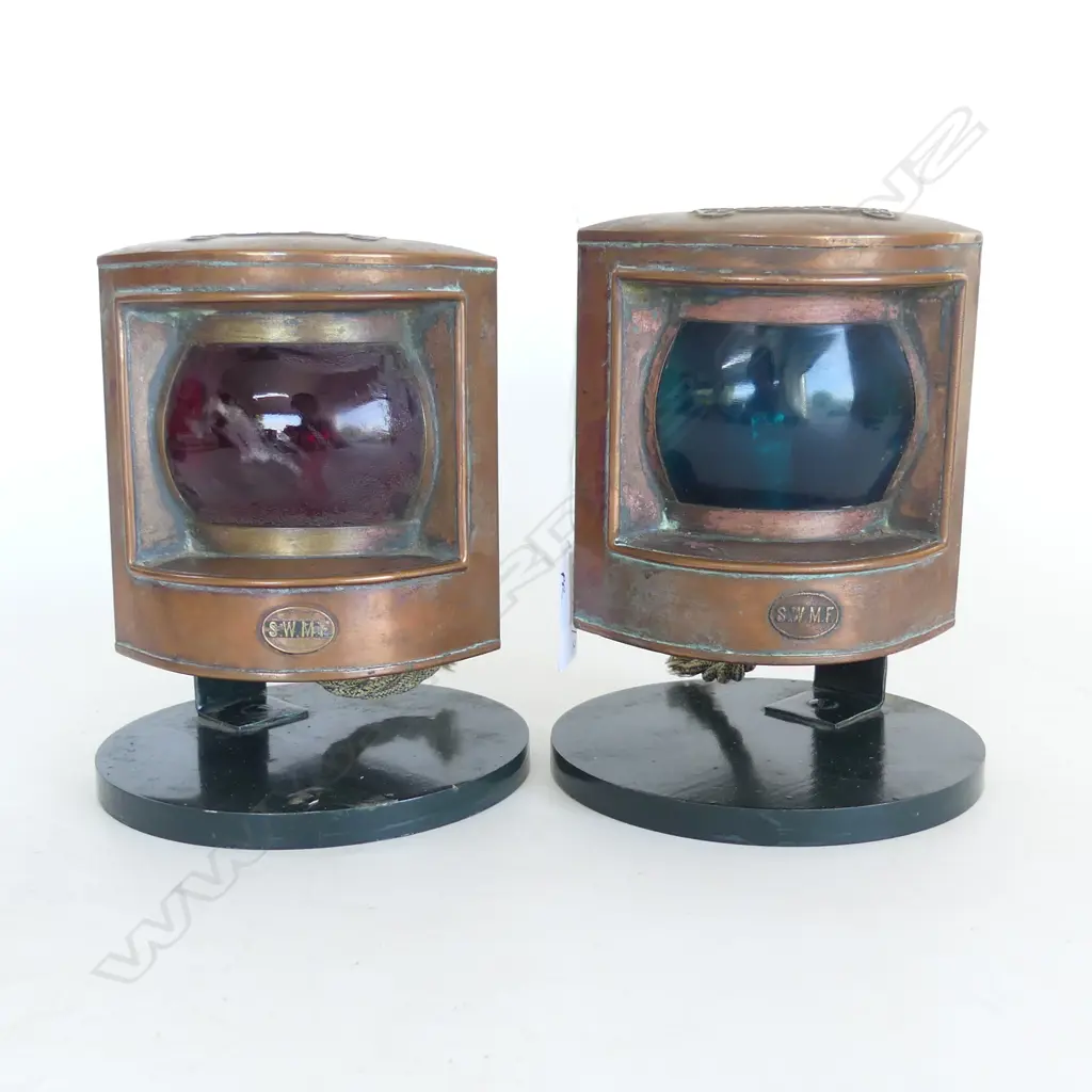 PR VINTAGE COPPER S.W.M.F SHIP LANTERNS; PORT & STARBOARD H.165mm Image 1++