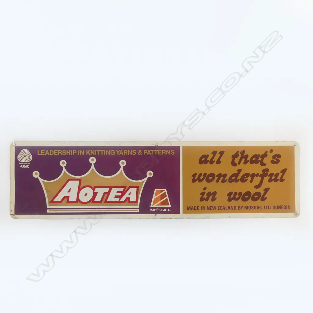 VINTAGE TIN ENAMEL SIGN - AOTEA WOOL 200x760mm Image 1++