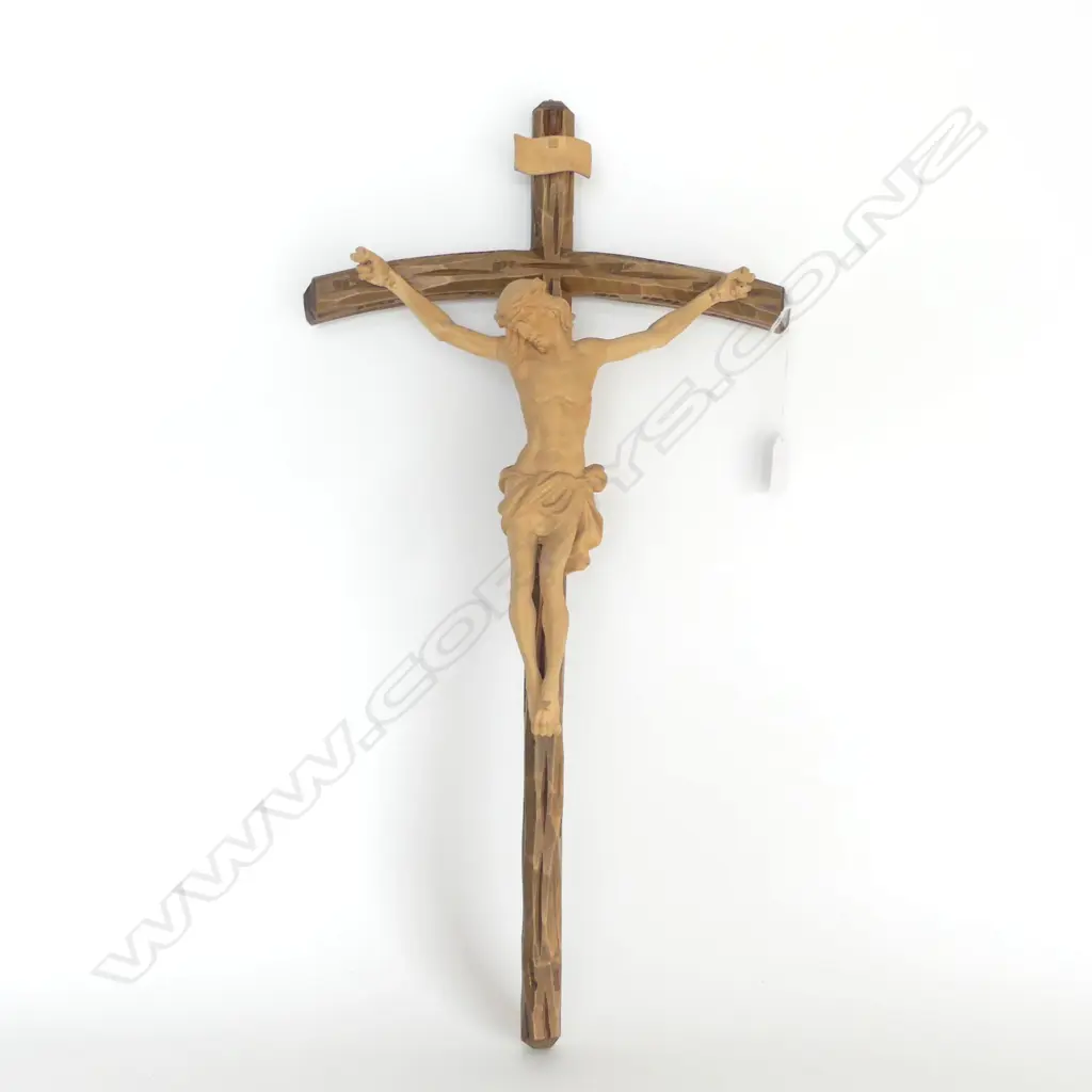 A WALL CRUCIFIX CARVED JESUS WOODEN CROSS L550MM Image 1++
