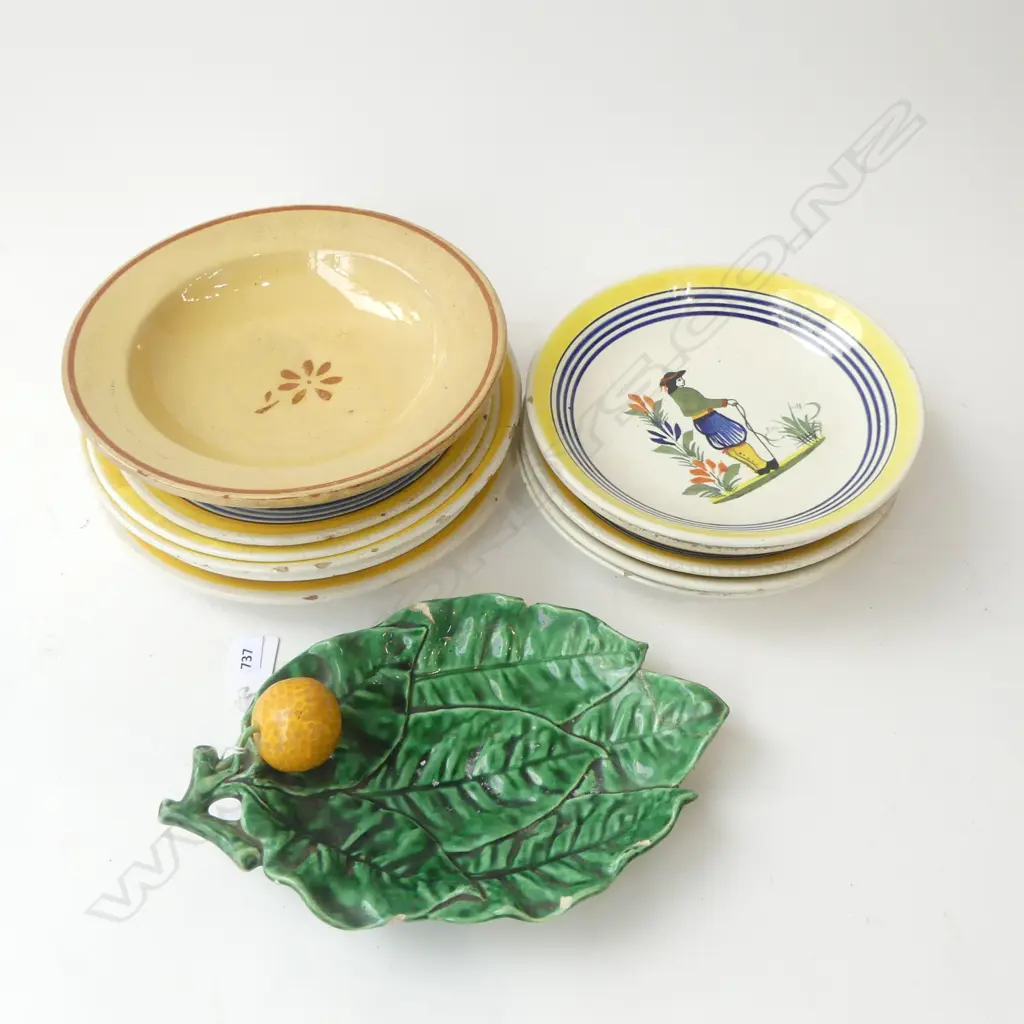11 FRENCH HENRIOT QUIMPER FAIENCE PLATES INCL. 5 BOWLS 250mm dia + 2 OTHER faults & repairs Image 1++