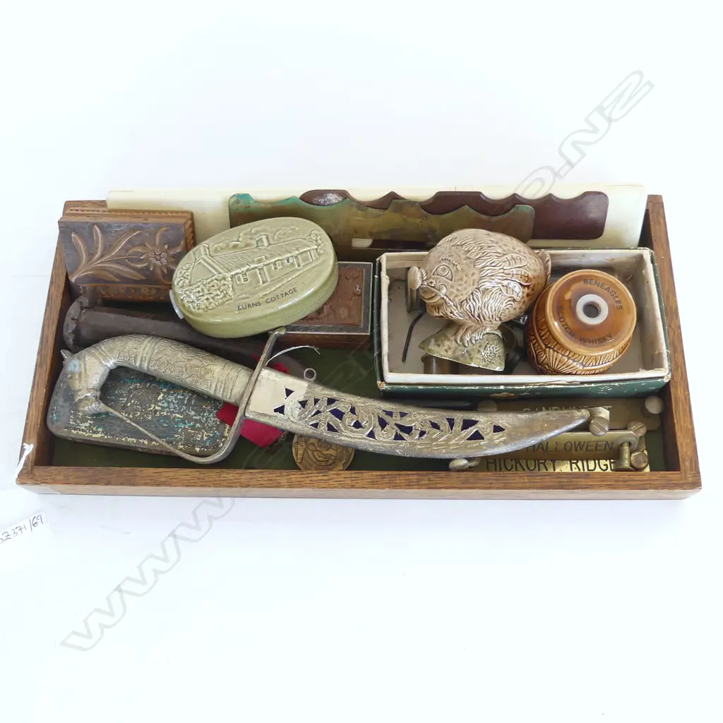 3 VINTAGE STAMP BOXES, MEDAL, TAGS, LETTER SWORD ETC Image 1++