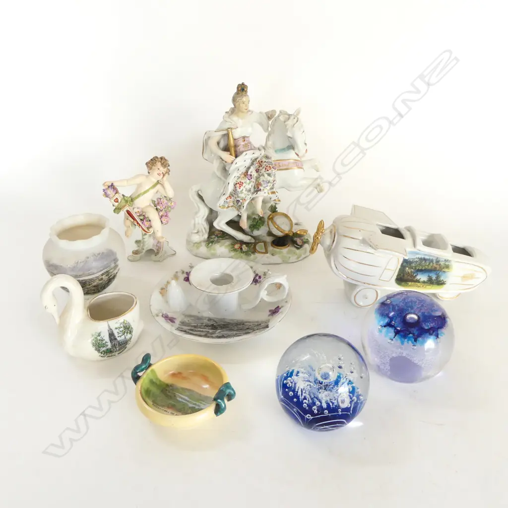 ASST. CHINA & PORCELAIN (SOUVENIR ETC) + 2 ART GLASS PAPERWEIGHTS Image 1++