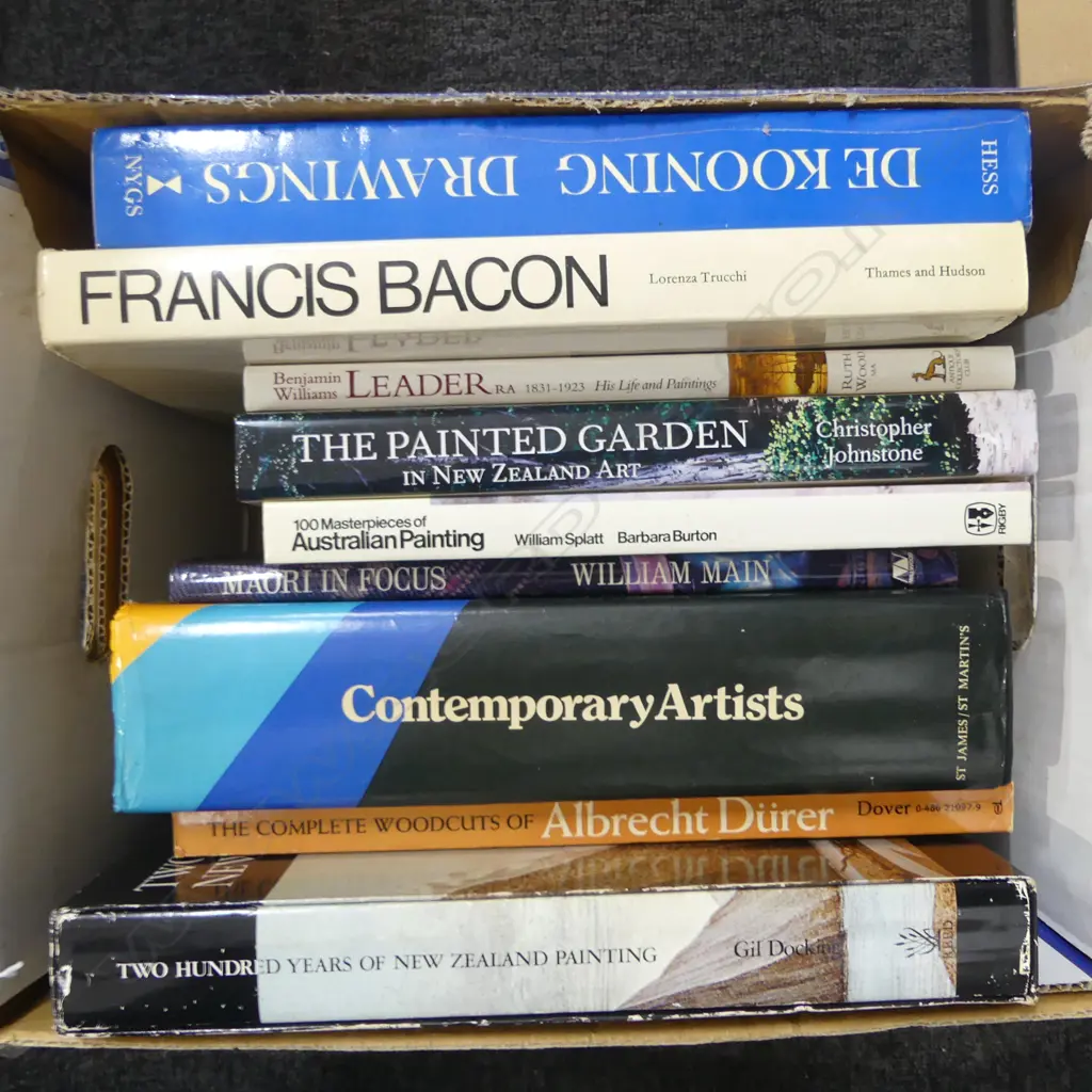 BOX LOT REF ART BOOKS 200 YEARS NZ PAINTING  FRANCIS BACON CONTEMPORY ARTISTS DE KOONING DRAWINGS ETC Image 1++