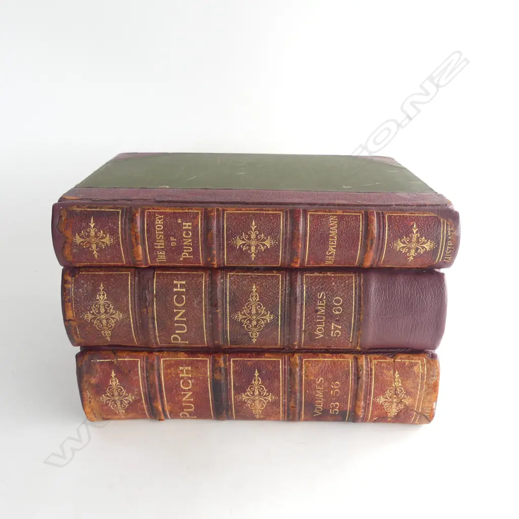 3 LEATHERBOUND PUNCH BOOKS. ONE HISTORY OF. OTHER TWO VOLUMES 53-56 & 57-60 Image 1++
