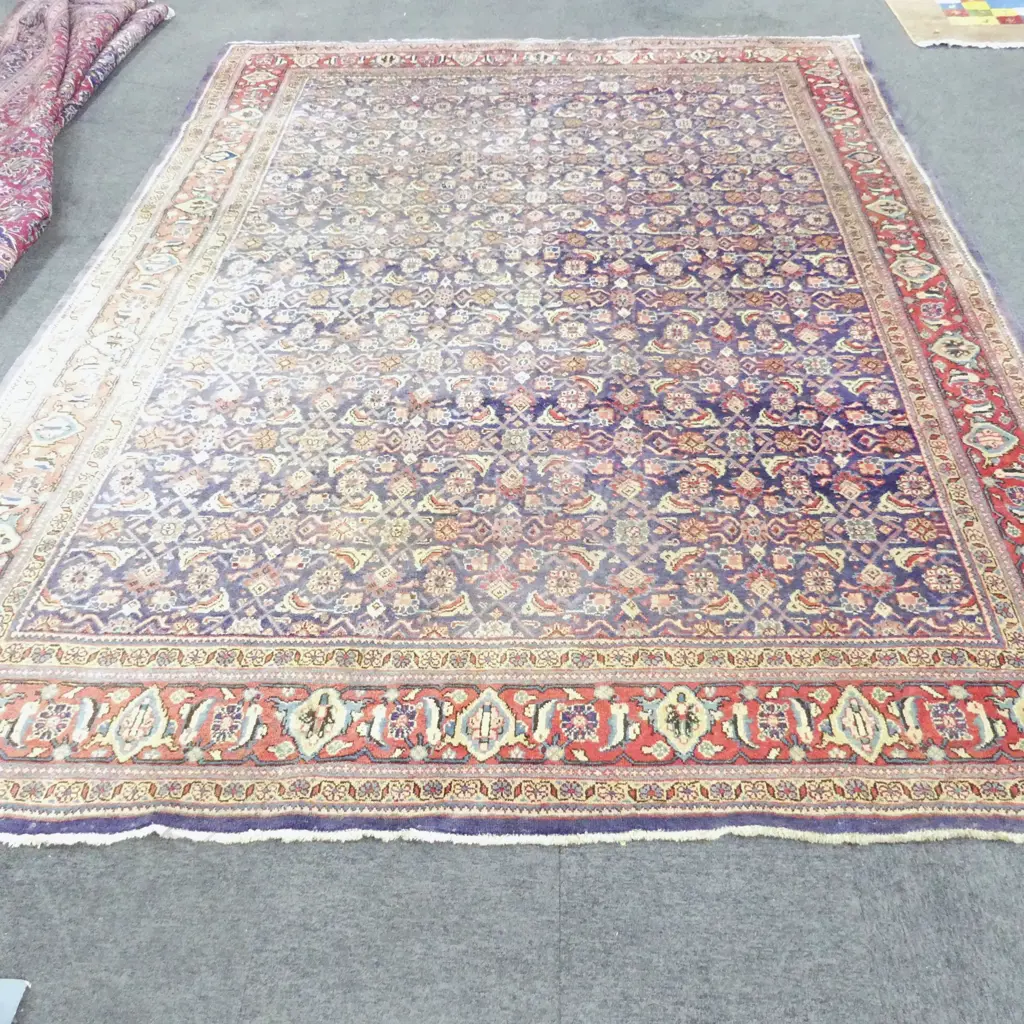 Unusually LGE PERSIAN HAND KNOTTED CARPET Herati pattern slight fading 3.85 x 2.7m. Wool on cotton Image 1++