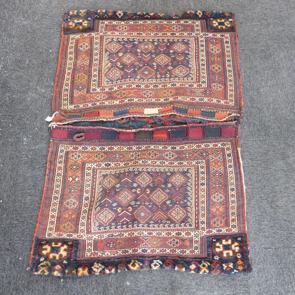 (32) quality semi antique FINELY WOVEN KELIM SADDLE BAG dble sided 1300 x 950mm w pile fringe  Image 1++