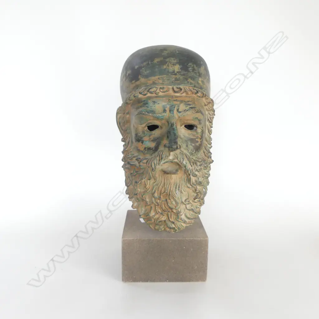 CLASSICAL GREEK BRONZE HEAD ON STAND; BEARDED GENT H.480mm Image 1++