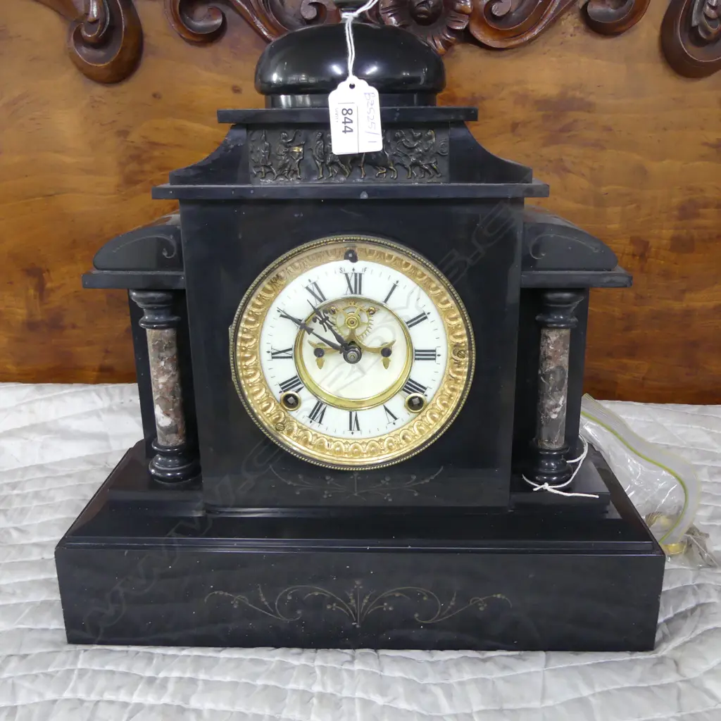 LG ANTIQUE BLACK SLATE MANTLE CLOCK H.350mm Image 1++