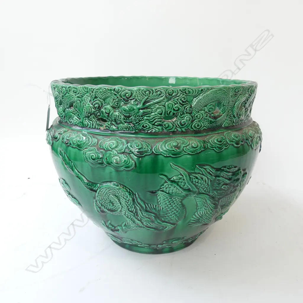 LG GREEN GLAZED ORIENTAL JARDINIERE H.250mm, 310mm dia - minor fault... Image 1++