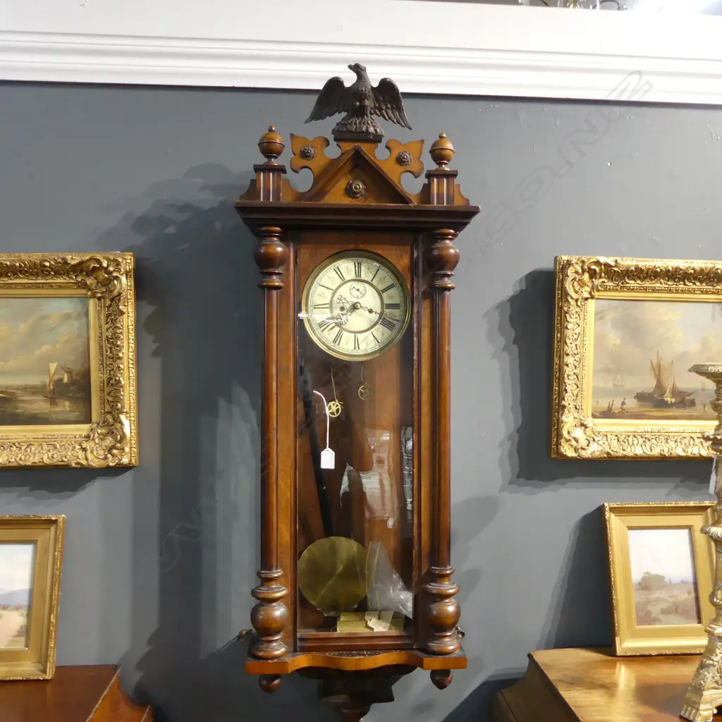 19thC MAHOGANY WALL CLOCK H.1200mm Image 1++