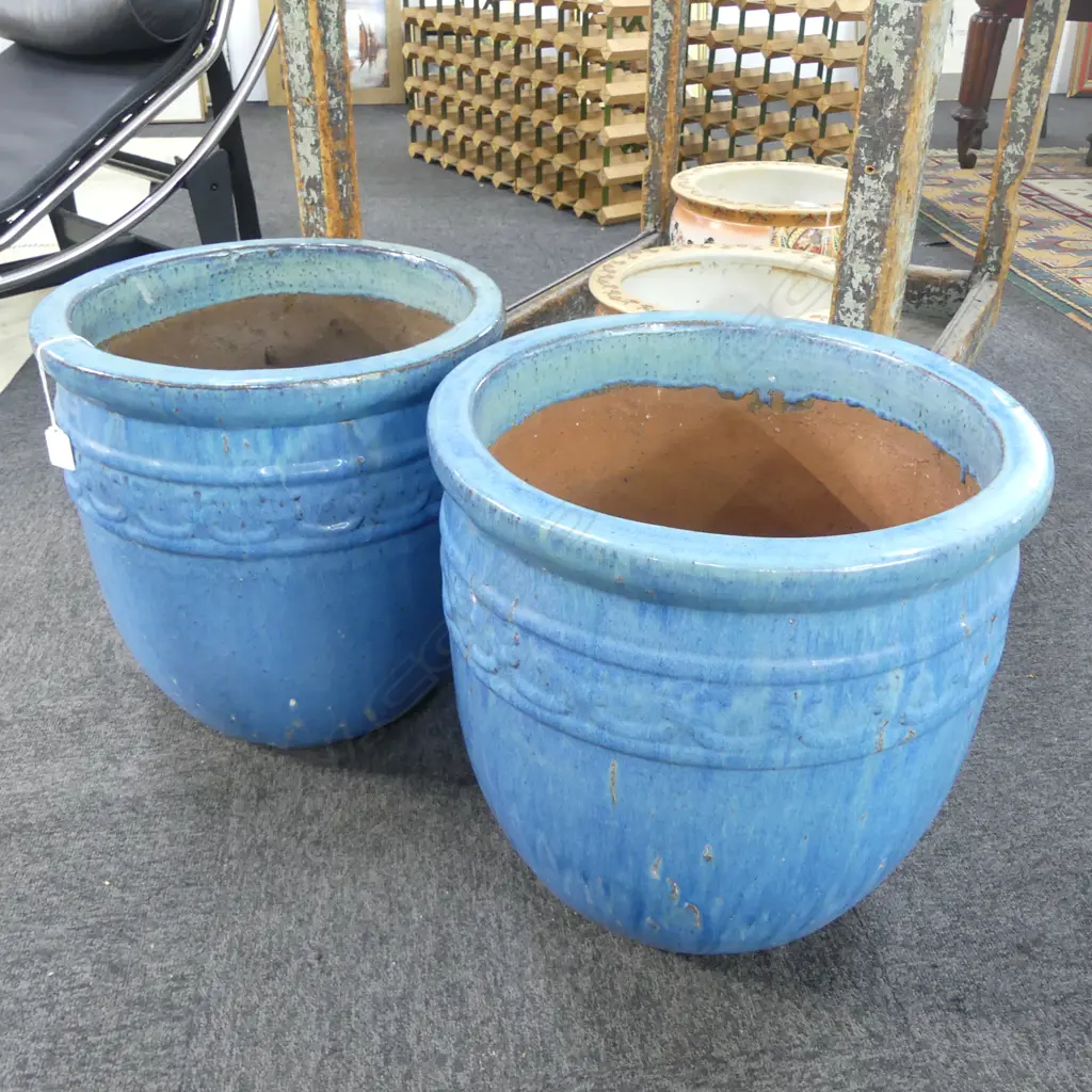 PR LG BLUE GLAZED GARDEN POTS H.395mm, 415mm dia Image 1++