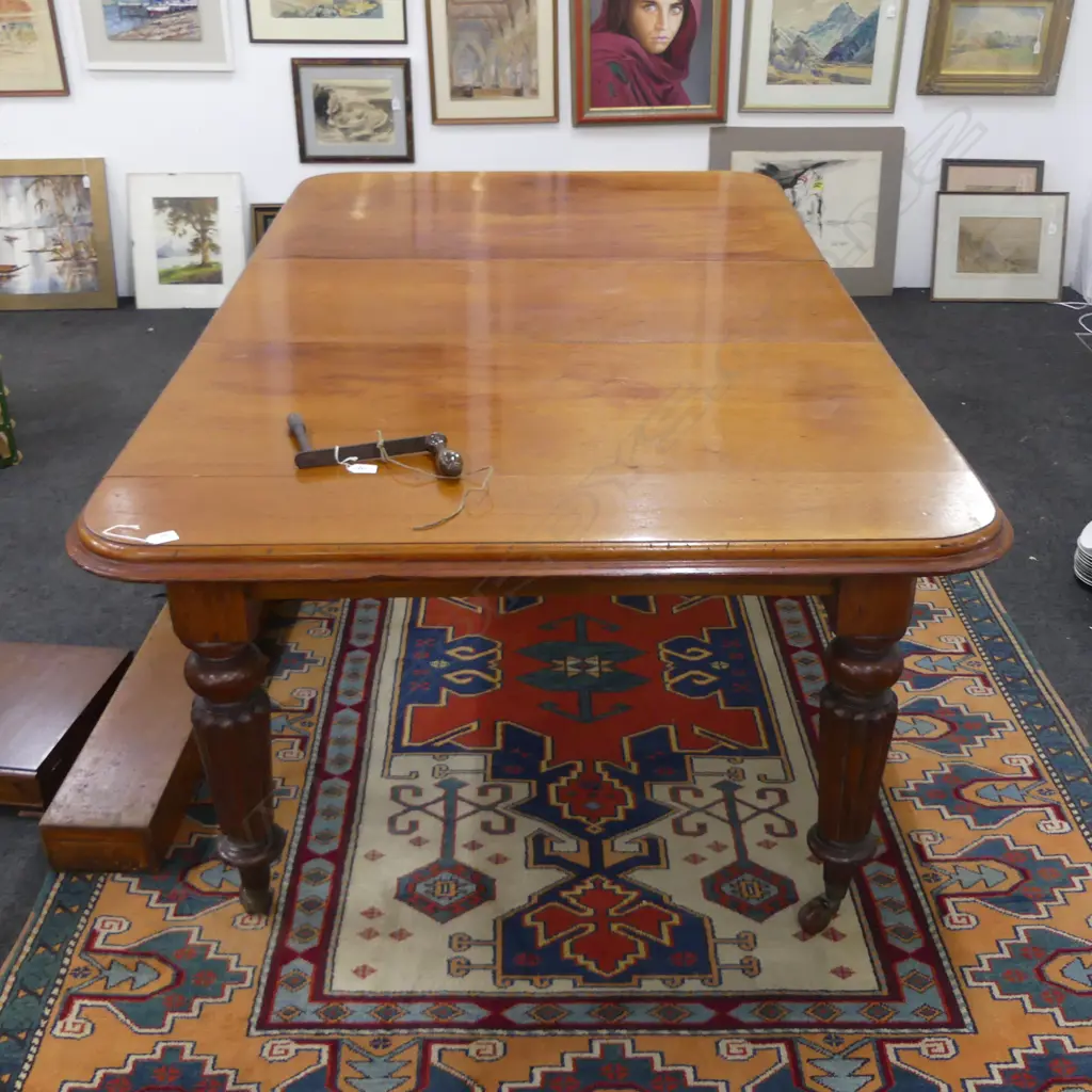 VICTORIAN MAHOGANY CRANK EXTENSION DINING TABLE + 1 LEAF & CRANK 1520x1200mm Image 1++