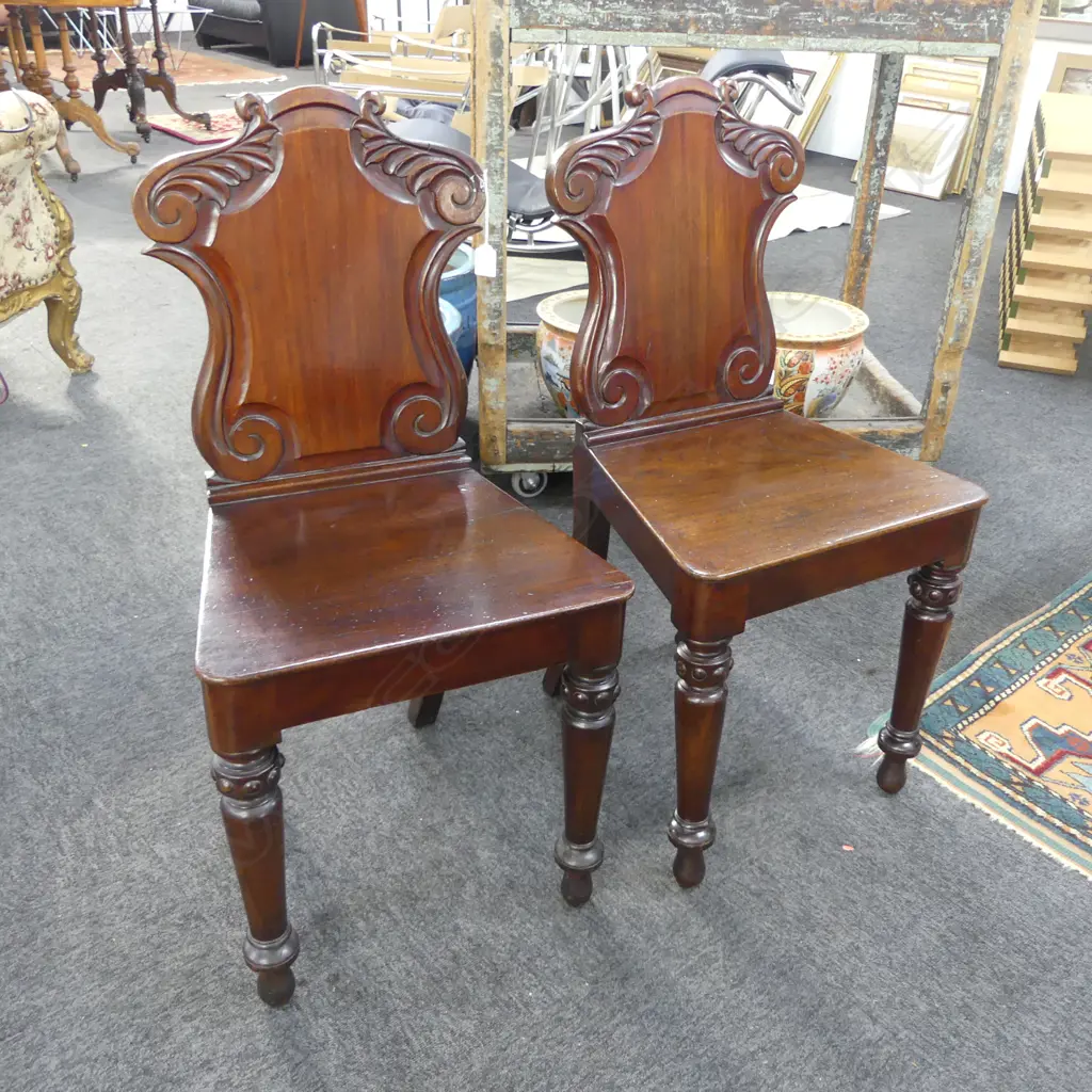 PR ANTIQUE MAHOGANY SHIELD BACK HALL CHAIRS Image 1++