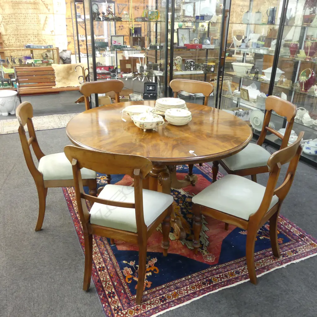 VICTORIAN MAHOGANY CIRCULAR DINING TABLE 1360mm dia & 6 CHAIRS Image 1++