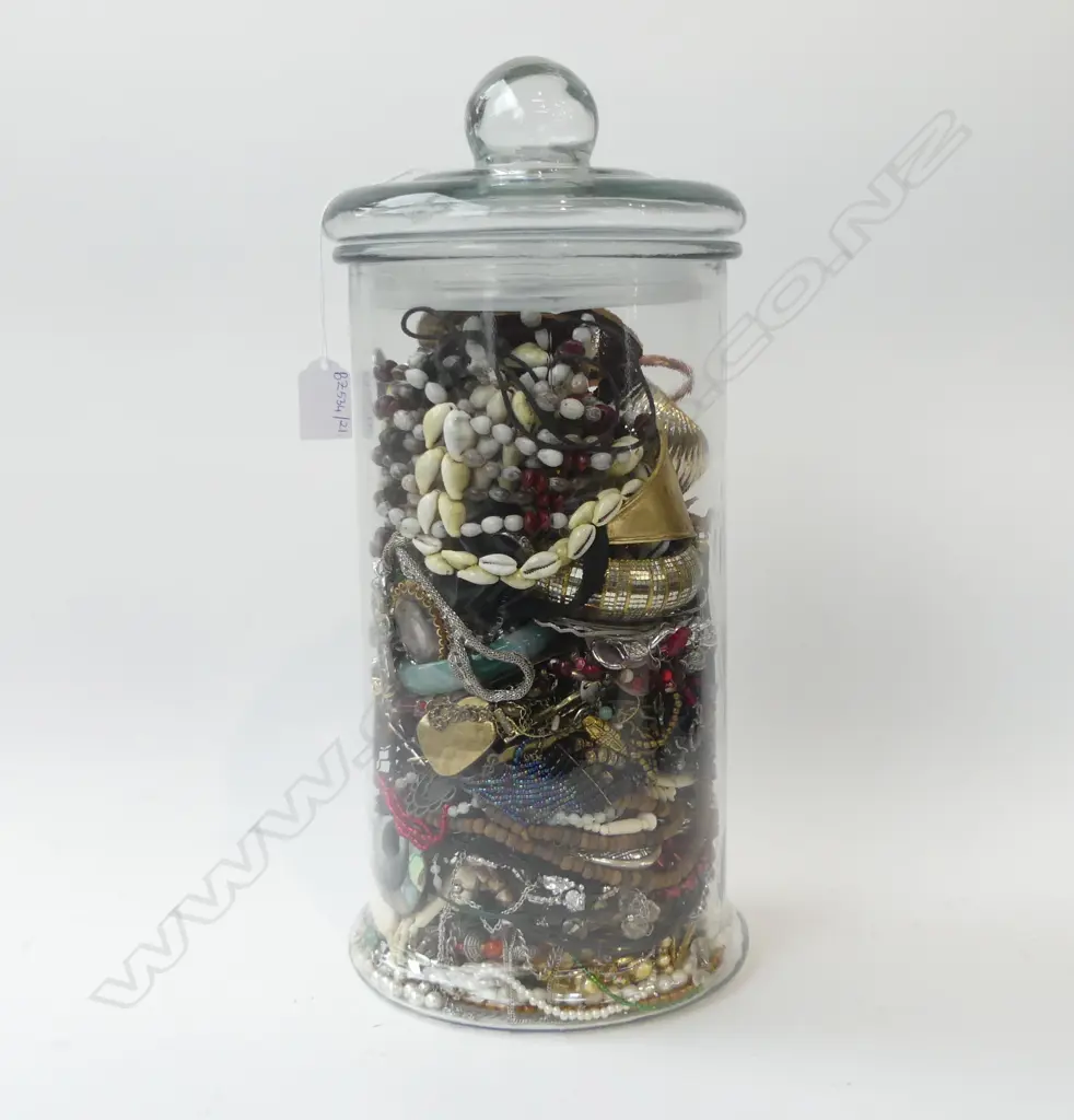 COSTUME JEWELLERY IN TALL GLASS CONTAINER H.420mm Image 1++