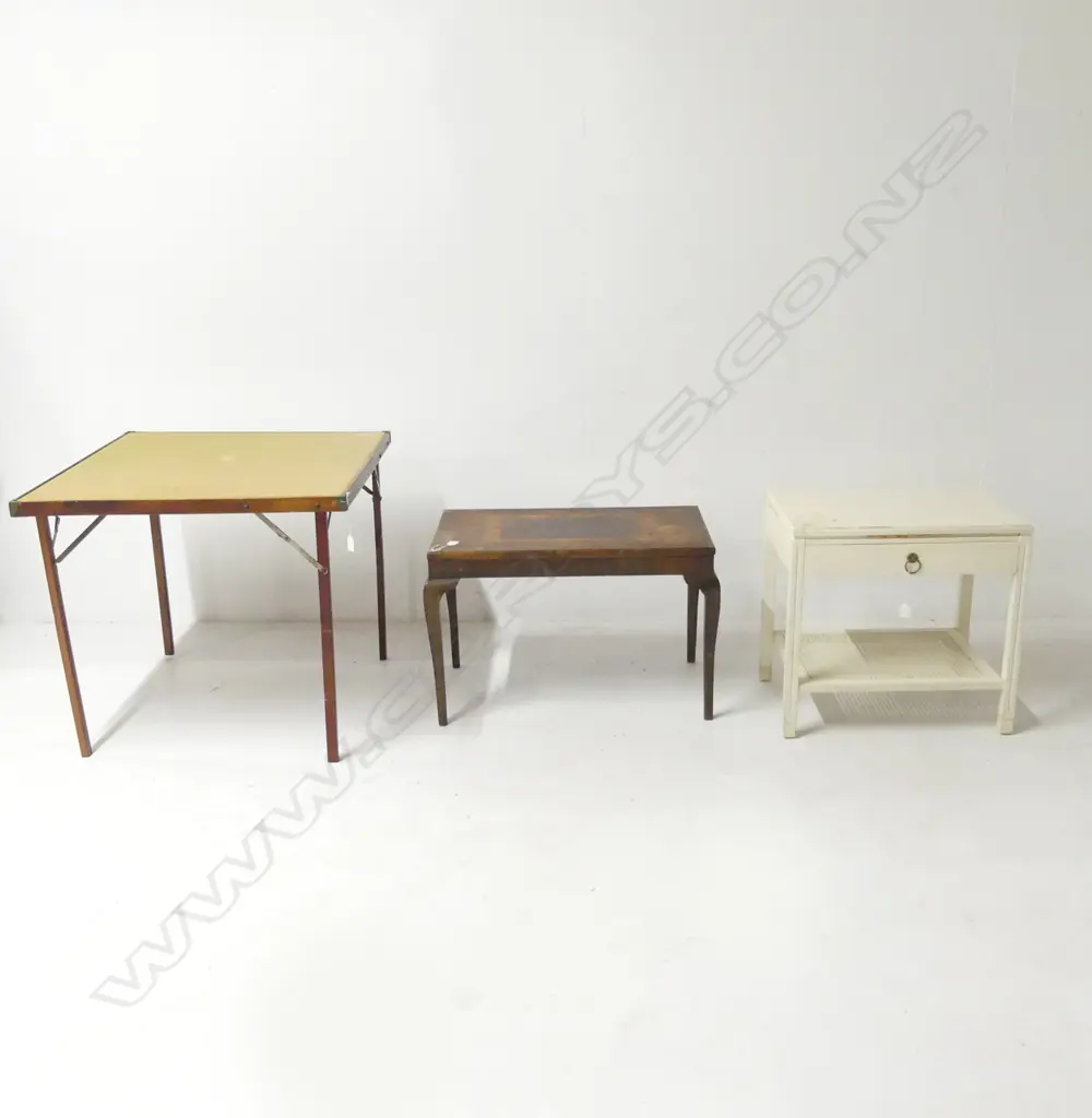 3 PCES FURNITURE; FOLDING CARD TABLE 735x735mm + 2 SIDE TABLES AF Image 1++