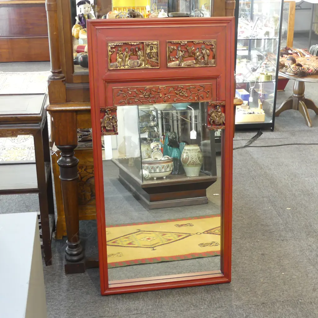CHINESE RED PAINTED MIRROR 1180x600mm Image 1++