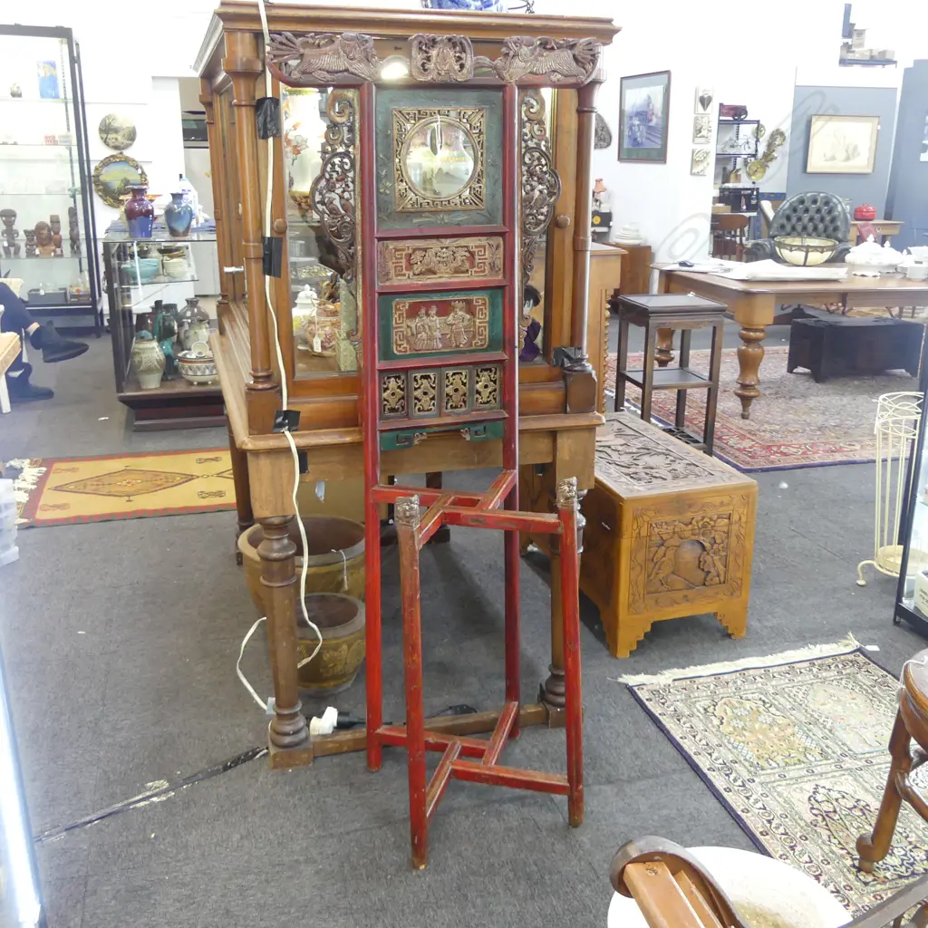 CHINESE RED LACQUER DISPLAY STAND H.1610mm Image 1++