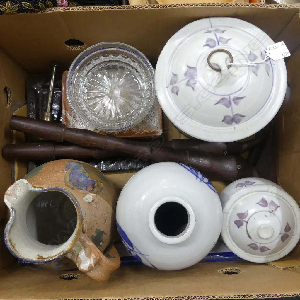 ASST. STUDIO POTTERY: 3 PCES CAMPBELL HEGAN; 2 LIDDED JARS. H.230mm, VASE + ASST. PLATTERS & JUG ETC... Image 1++