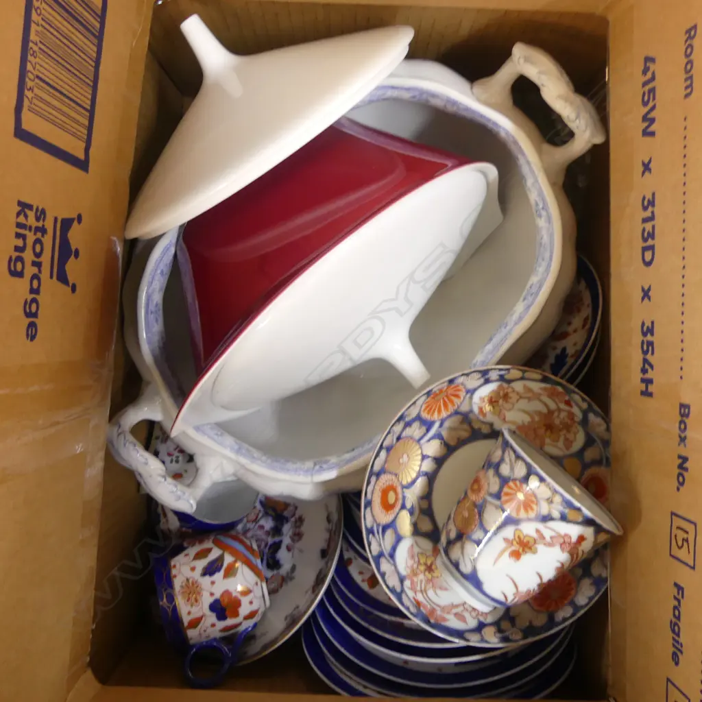 BOX LOT CHINA  PART EDWARDIAN TEASET TURREENS ETC Image 1++