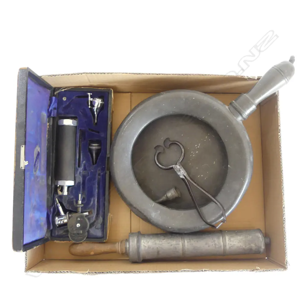 BOX LOT PEWTER & MEDICAL PCS  Image 1++