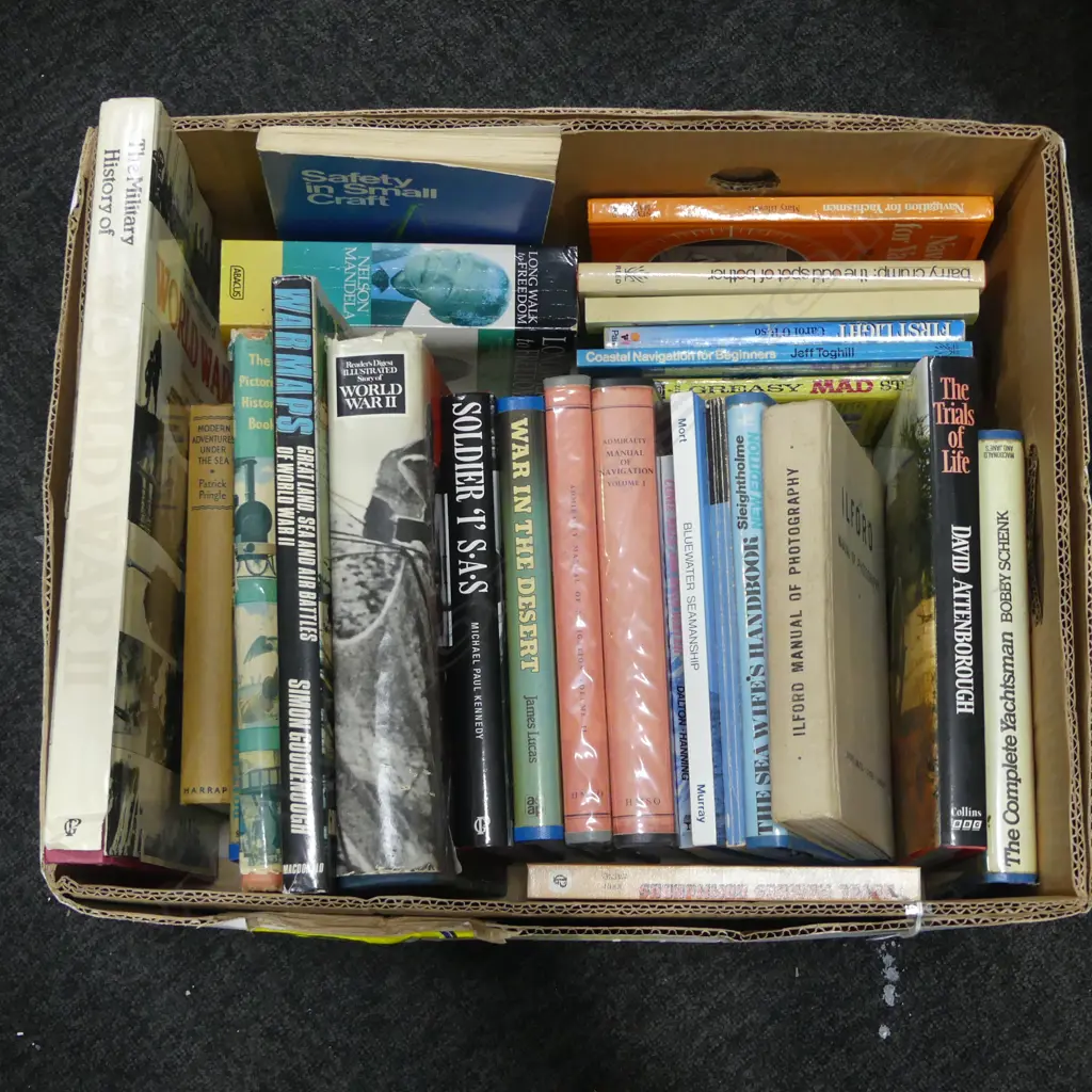 BOX MAINLY REFERENCE BOOKS: WWII. SAS. Marine Navigation. David Attenborough. Mandela etc Image 1++