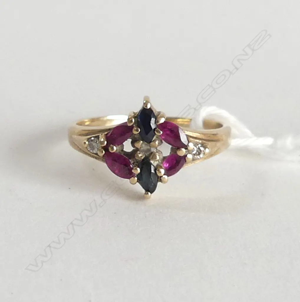 9CT RUBY, SAPPHIRE & DIAMOND RING 2.1gms Image 1++