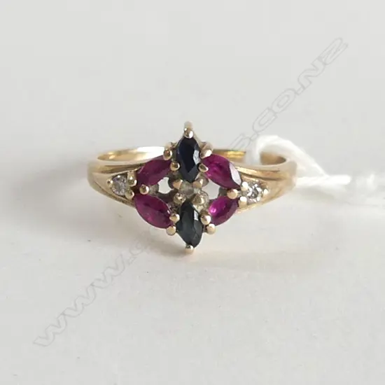9CT RUBY, SAPPHIRE & DIAMOND RING 2.1gms