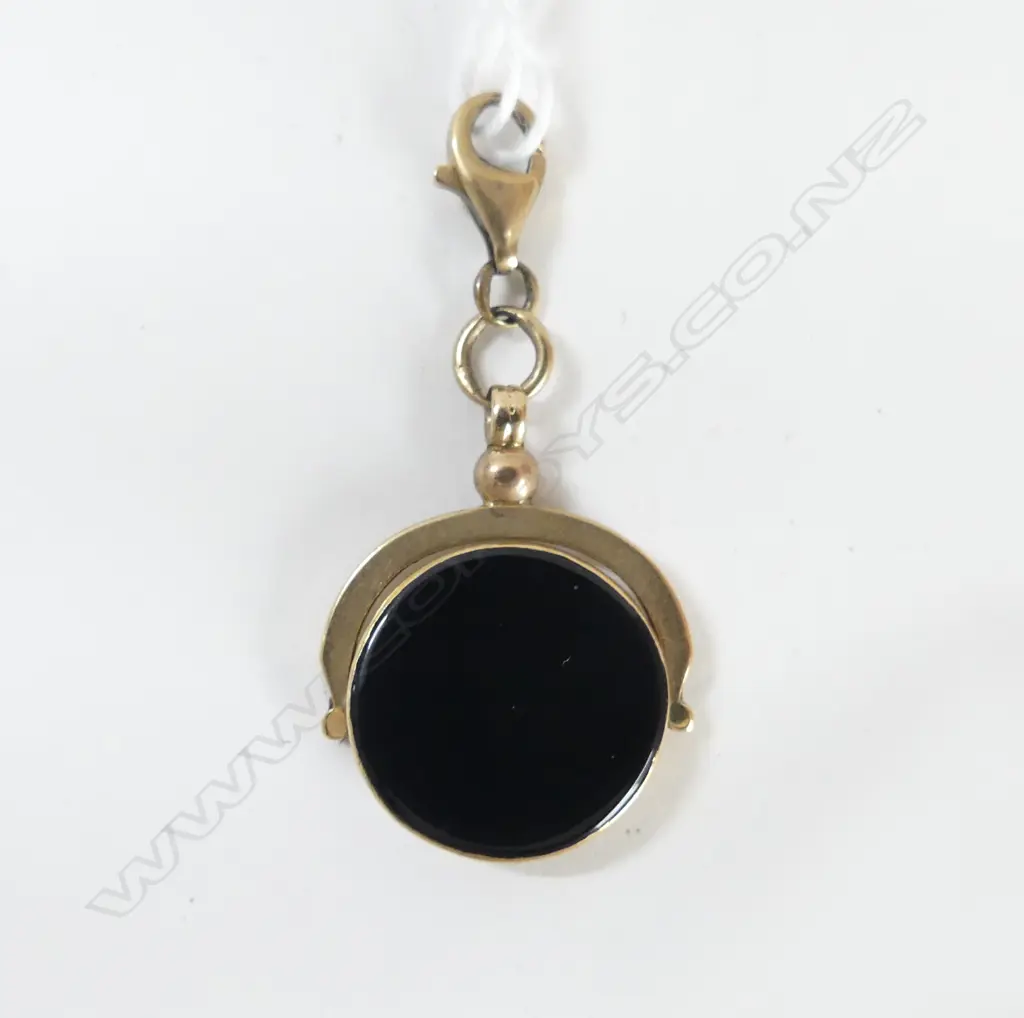 ANTIQUE 9CT GOLD/ONYX FOB SPINNER  4.99gm Image 1++