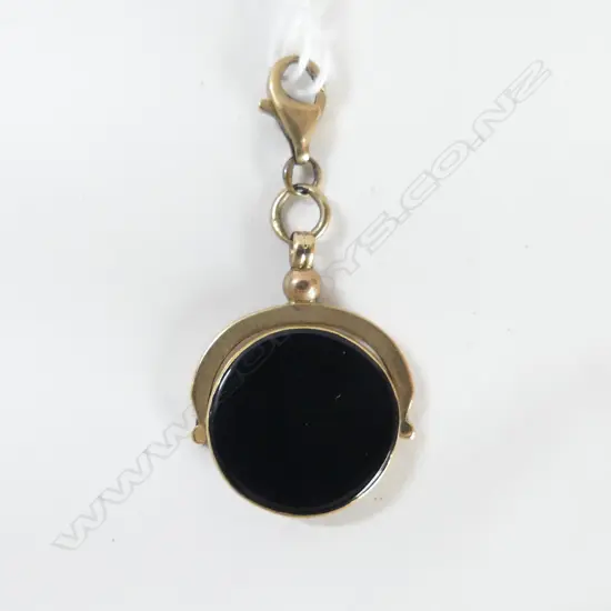 ANTIQUE 9CT GOLD/ONYX FOB SPINNER  4.99gm