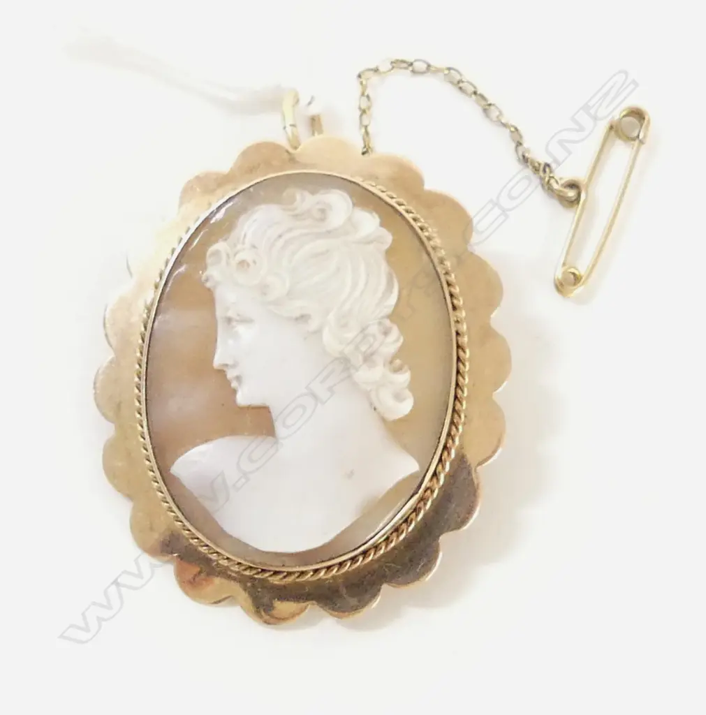 9ct CAMEO PENDANT BROOCH 40x35mm 9.6gms Image 1++