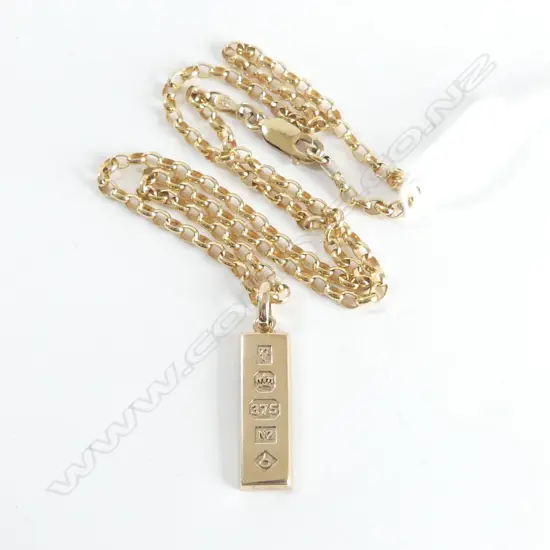 9CT INGOT PENDANT ON 9CT CHAIN 16.0gms w. valuation