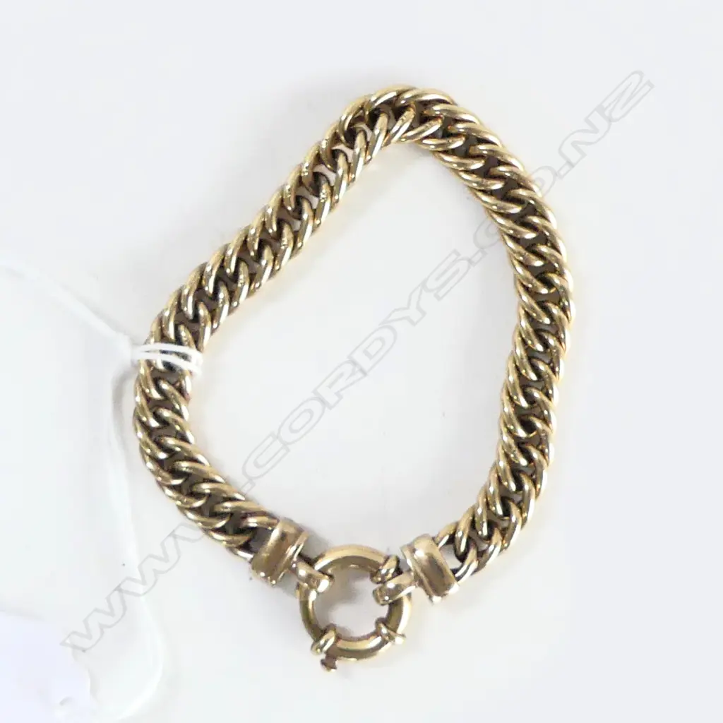 9ct HEAVY YELLOW GOLD MODERN CURB LINK BRACELET LGE RING CLASP 35.6gms Image 1++
