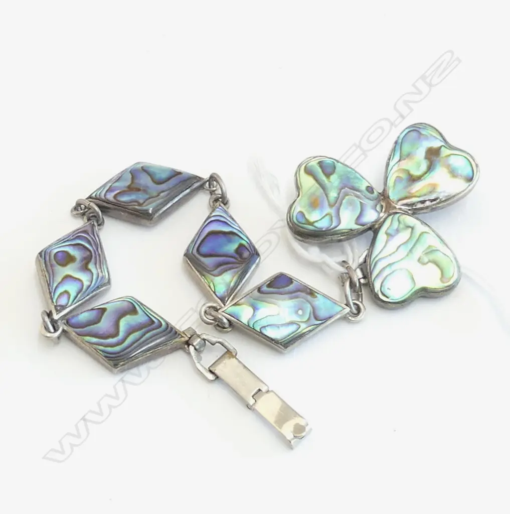 SILVER & PAUA VINTAGE BRACELET & BROOCH bracelet clasp chrome Image 1++