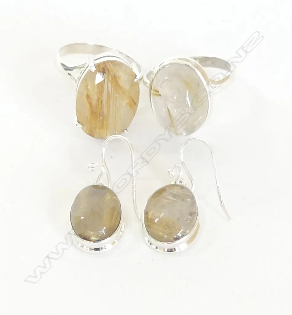 2 GOLDEN RUTILE RINGS + PR EARRINGS Image 1++
